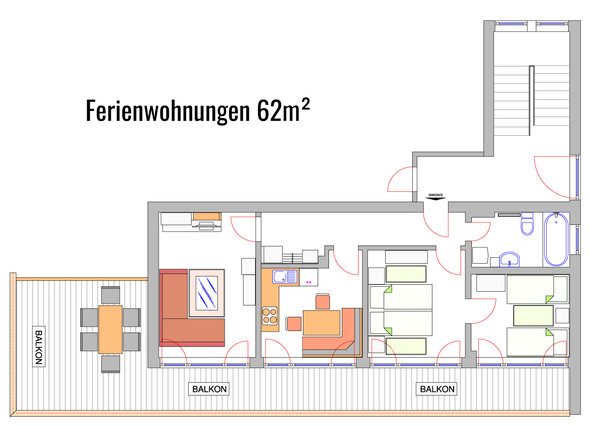 Grundriss Ferienwohnungen mit 62m²