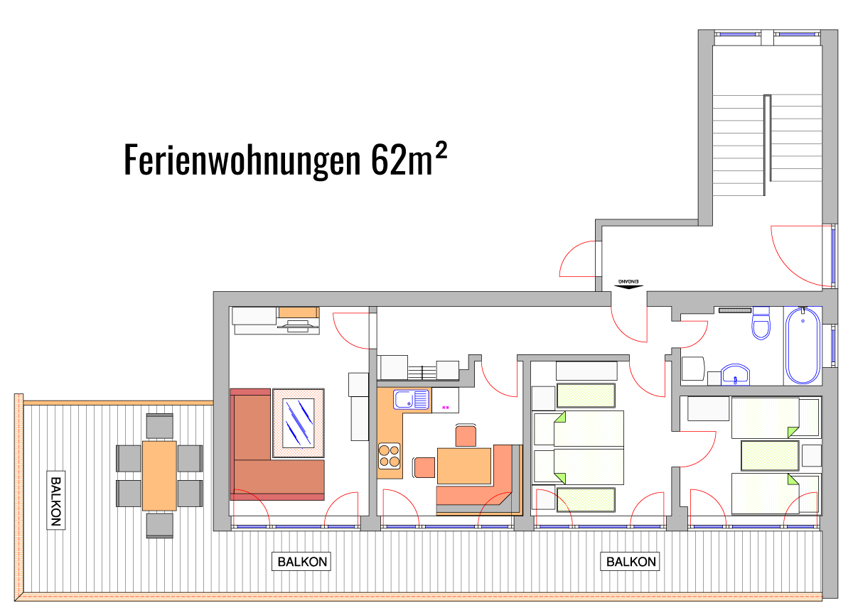 Grundriss Ferienwohnungen 62m² Grundriss Ferienwohnungen mit 62m²